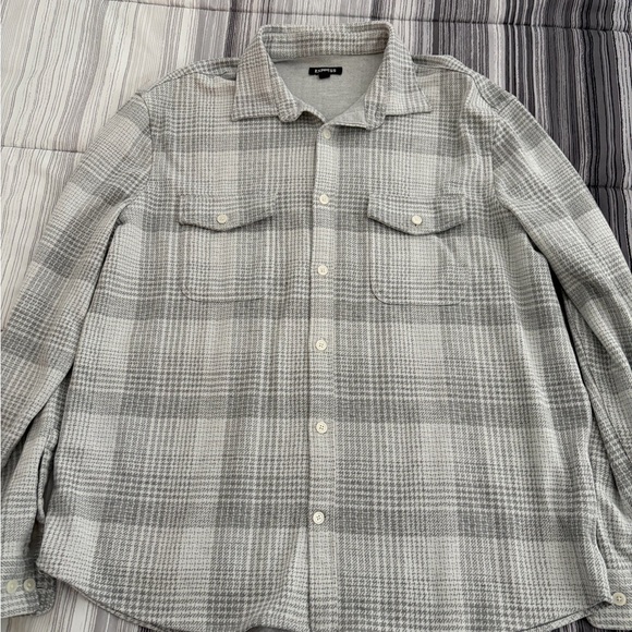Express Plaid Sweater Flannel Shirt Mens White & Grey XL - Picture 2 of 6